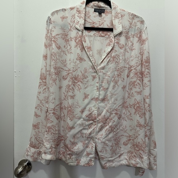 Topshop Bird Printed Pajama Top Sz 6 - Picture 1 of 8